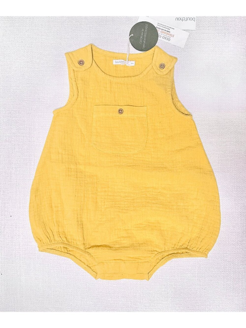 NWT BOUT'CHOU Mustard Yellow Organic Cotton Muslin Romper Bodysuit